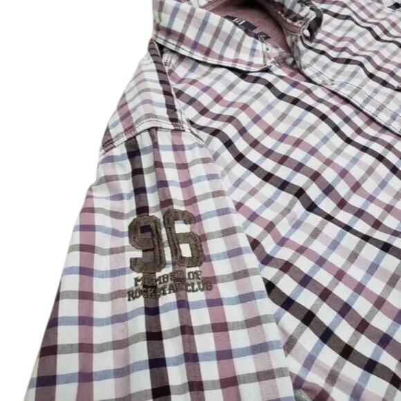 Rockstar Jeans Plaid Checks Shirt Snap Button Contrast Roll tab Rare Unique XS S - Picture 5 of 10